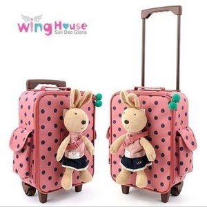 Winghouse Korean Toddler Children Kids Pink Luggage with Removable Bunny Toy